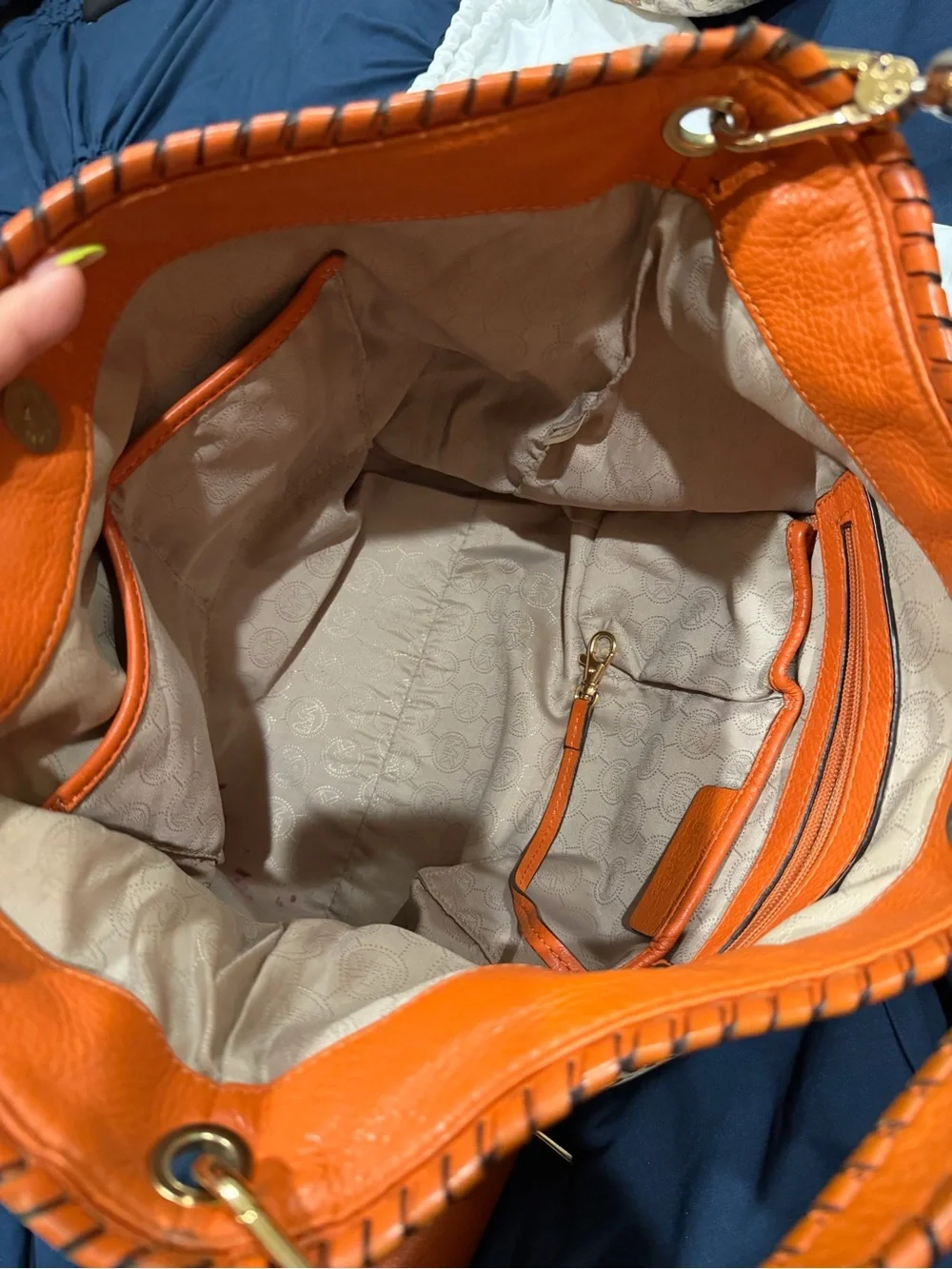 Michael Kors Orange MK Monogram Shoulder Bag with Tassel Charm